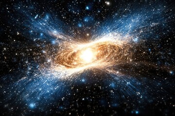 Cosmic explosion: Big Bang marks the origin of the universe, that set forth expansion of space, time, matter, leading to birth of galaxies, stars, planetary systems.