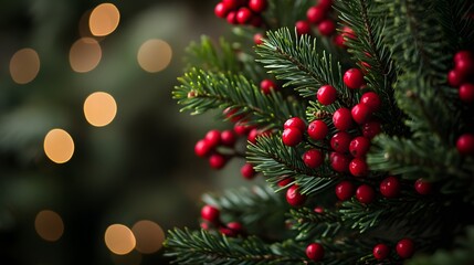Festive Holly Berries Adorn Evergreen Branches