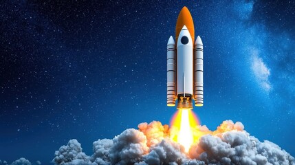 Fototapeta premium A photostock of a rocket launching into a clear starry sky, symbolizing innovation and exploration. High Quality