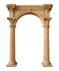 Naklejka premium Classic architectural arch with columns and decorative elements, isolated on white. Suitable for historical, cultural, or design projects.