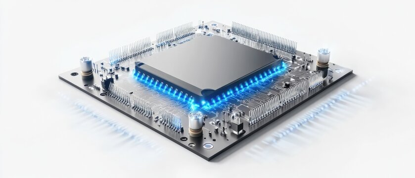high-tech microprocessor with glowing elements on a circuit board