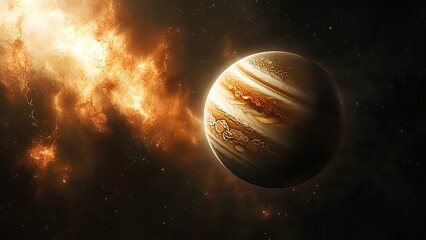 Stunning Cosmic View of a Gas Giant Planet with Glowing Nebula Backdrop
