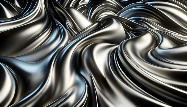 Fabric Sophisticated 3D representation of metallic silver fabric, with fluid waves and smooth reflective s4