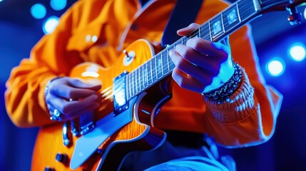 Naklejka premium Passionate Guitar Performance Close-Up Image