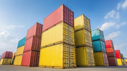 Fototapeta premium A group of shipping containers stacked at an industrial port.