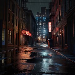 Fototapeta premium Rainy Night in the City: A Dark and Atmospheric Alleyway