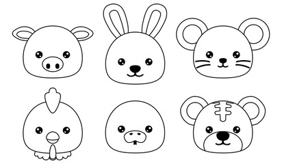 Head Vector Outline of 12 Chinese Zodiac Sign 