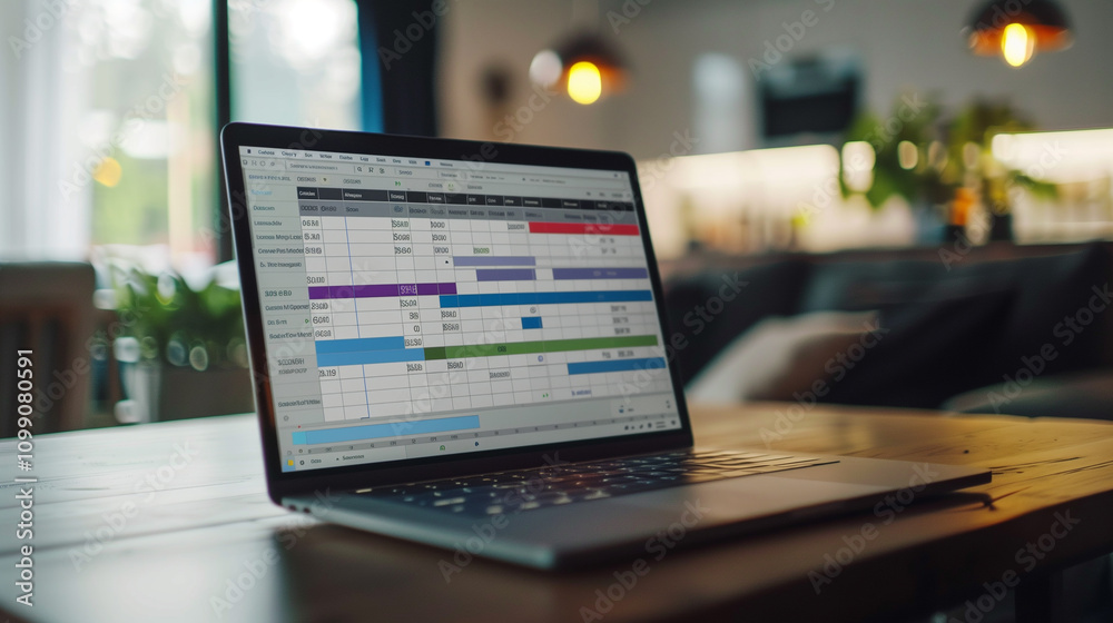 Canvas Prints business schedule calendar display on screen of a laptop on the table in modern office