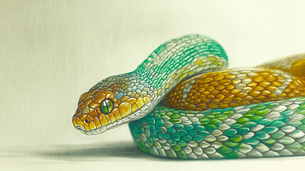 Fototapeta premium Happy New Year 2025 Watercolor Snake Art Display Home Decor Cozy Environment Creative Viewpoint