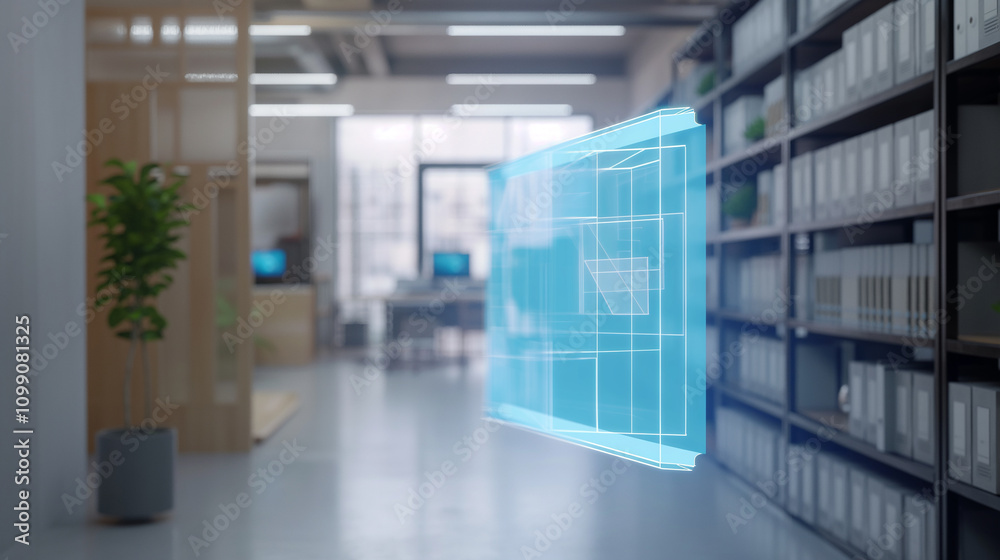 Wall mural online data backup system virtual hologram display in modern office