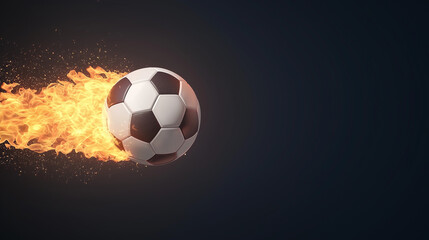 Fototapeta premium Fiery Football Passion: A soccer ball engulfed in flames, representing the intense passion and energy of the game. The ball is positioned on a dark background.