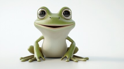 Obraz premium cute cartoon frog with big eyes sitting on a white background