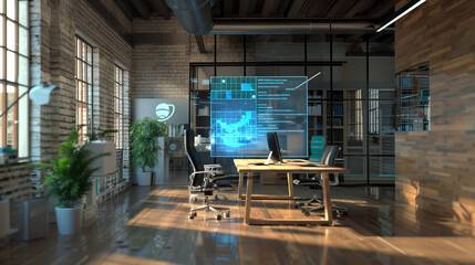 online data backup system virtual hologram display in modern office