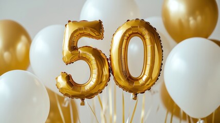 Golden 50th anniversary balloons.