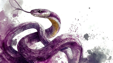 Obraz premium Happy New Year 2025 Watercolor Snake Art Display Home Decor Creative Vibes Whimsical Environment Artistic Viewpoint