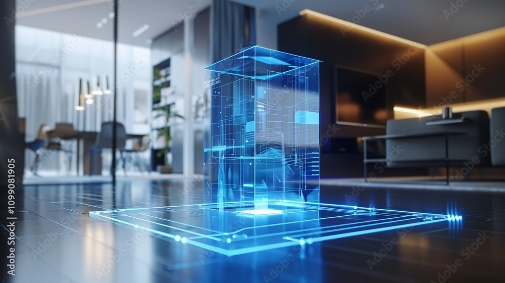 Wall mural online data backup system virtual hologram display in modern office