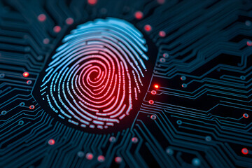 Fototapeta premium Glowing Fingerprint on a Circuit Board