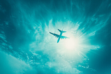 Naklejka premium An abstract airplane silhouette soaring through a dreamy sky, symbolizing the concept of air travel and the freedom of exploration
