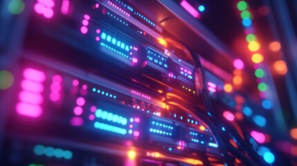 Obraz premium Glowing server rack in data center.