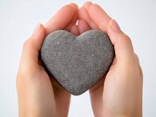 Fototapeta premium hands holding a heart-shaped stone symbolizing love and care