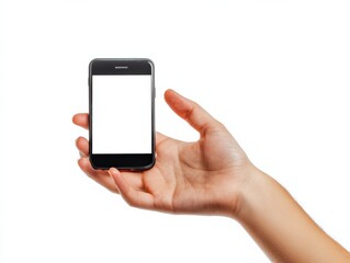 hand holding a smartphone with a blank screen for customization