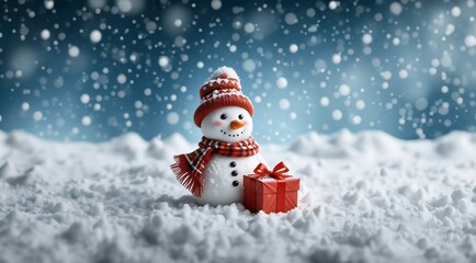 Obraz premium Happy Snowman. Snowman for Christmas and New Year. winter snowy forest. Winter holidays. Christmas theme.