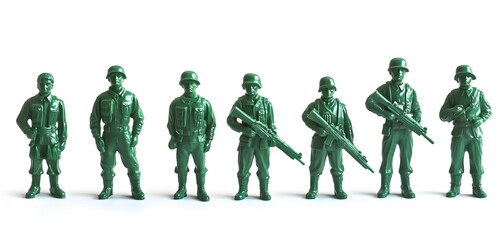 Green toy soldiers ready for battle.

