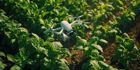 Obraz premium White Drone Over Green Plants