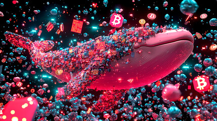 Whale of Bitcoin Surging through the Stock Market A Digital Ocean of Opportunities Underwater High-Tech Concept