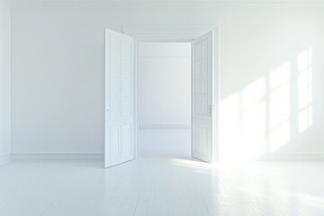 Fototapeta premium minimalist interior with open doors and natural light