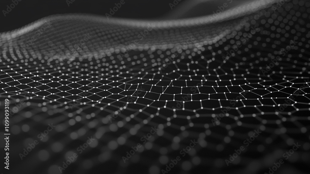 Poster abstract design featuring a network of nodes and lines on a dark background