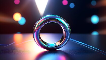 Ring with holographic finish, futuristic aesthetic, 3D illustration, ring jewelry, trendy, aesthetic.