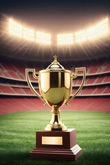 Fototapeta premium Golden trophy on stadium
