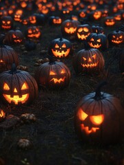 Fototapeta premium Pumpkin field lit up at night
