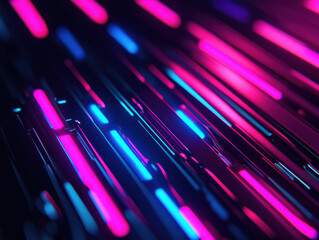 Abstract neon lights in vibrant pink and blue hues create futuristic atmosphere
