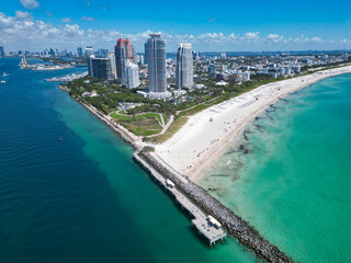 Skyline aerial on Miami marina, Florida. Aerial Miami south beach. Marina landscape in South Beach,...