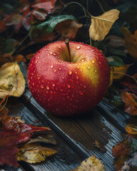 autumn still life with apples and leaves