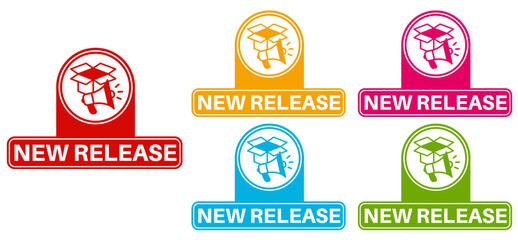 set new releasee icon. new product release symbol sign sticker social media label template design vector illustration	
