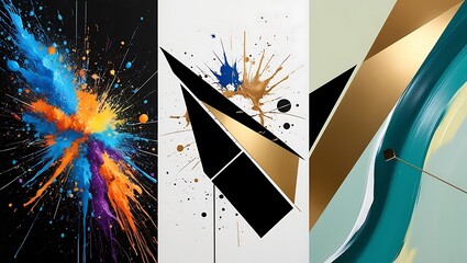 Modern abstract three sets of wall art pannel