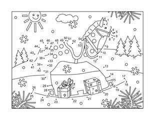 Obraz premium Dot-to-dot rocking horse in winter holidays activity picture puzzle and coloring page 
