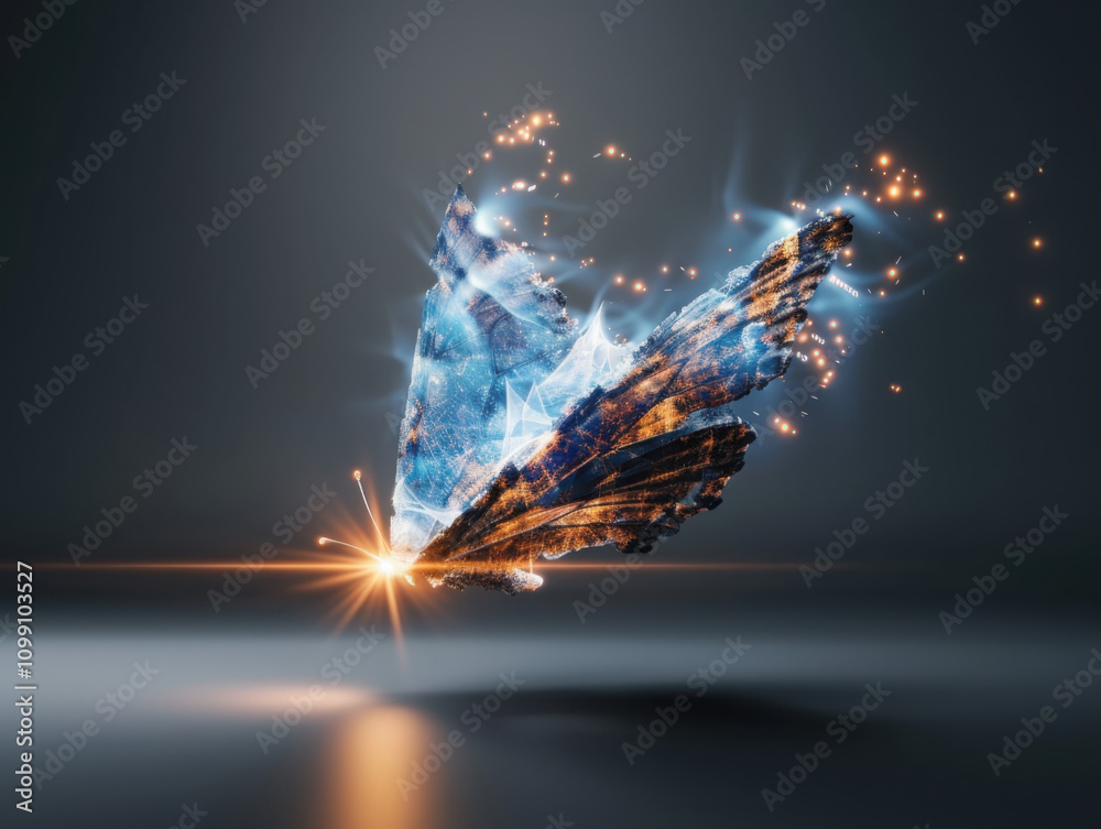 Poster transforming business through digital innovation a butterfly of binary code in a virtual environment