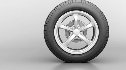 Obraz premium Silver Car Wheel with Black Tire on Light Gray Background