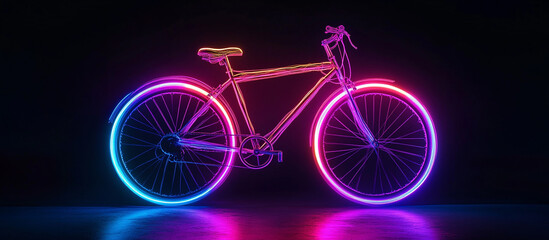 Fototapeta premium A neon-lit bicycle against a black background