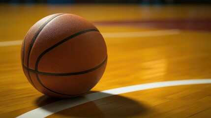 Obraz premium Close Up of a Basketball on a Wooden Court Surface Ideal for Play