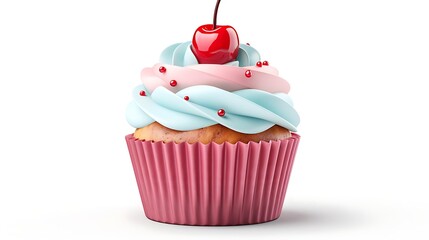 A colorful cupcake topped with a cherry and decorative frosting.