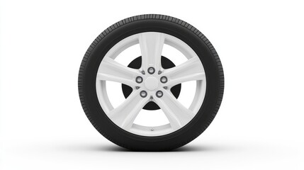 Obraz premium White Alloy Wheel with Tire on White Background for Automotive Use