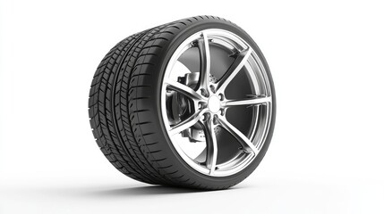 Obraz premium High-Quality Car Tire with Alloy Rim on White Background