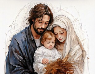 Baby Jesus Mary and Joseph, a sacred family of Nazareth.