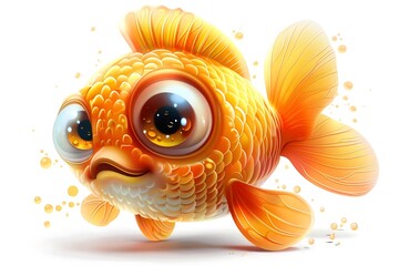 A cute, cartoon-style goldfish with big eyes and a whimsical expression.