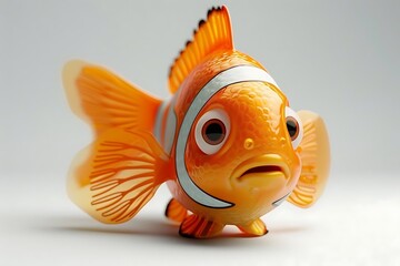 A cartoon-style orange fish with large eyes and exaggerated features.